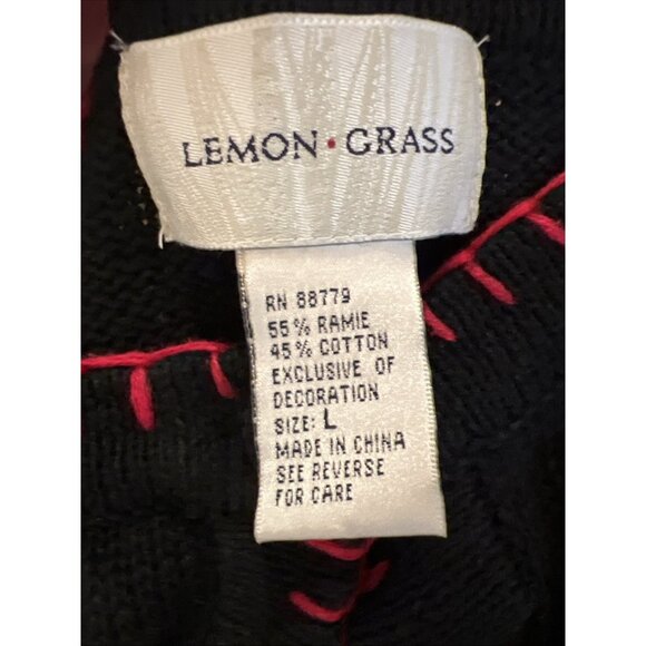 Vintage 80s Lemon Grass black embroidered embellished Christmas cardigan L - Picture 4 of 11